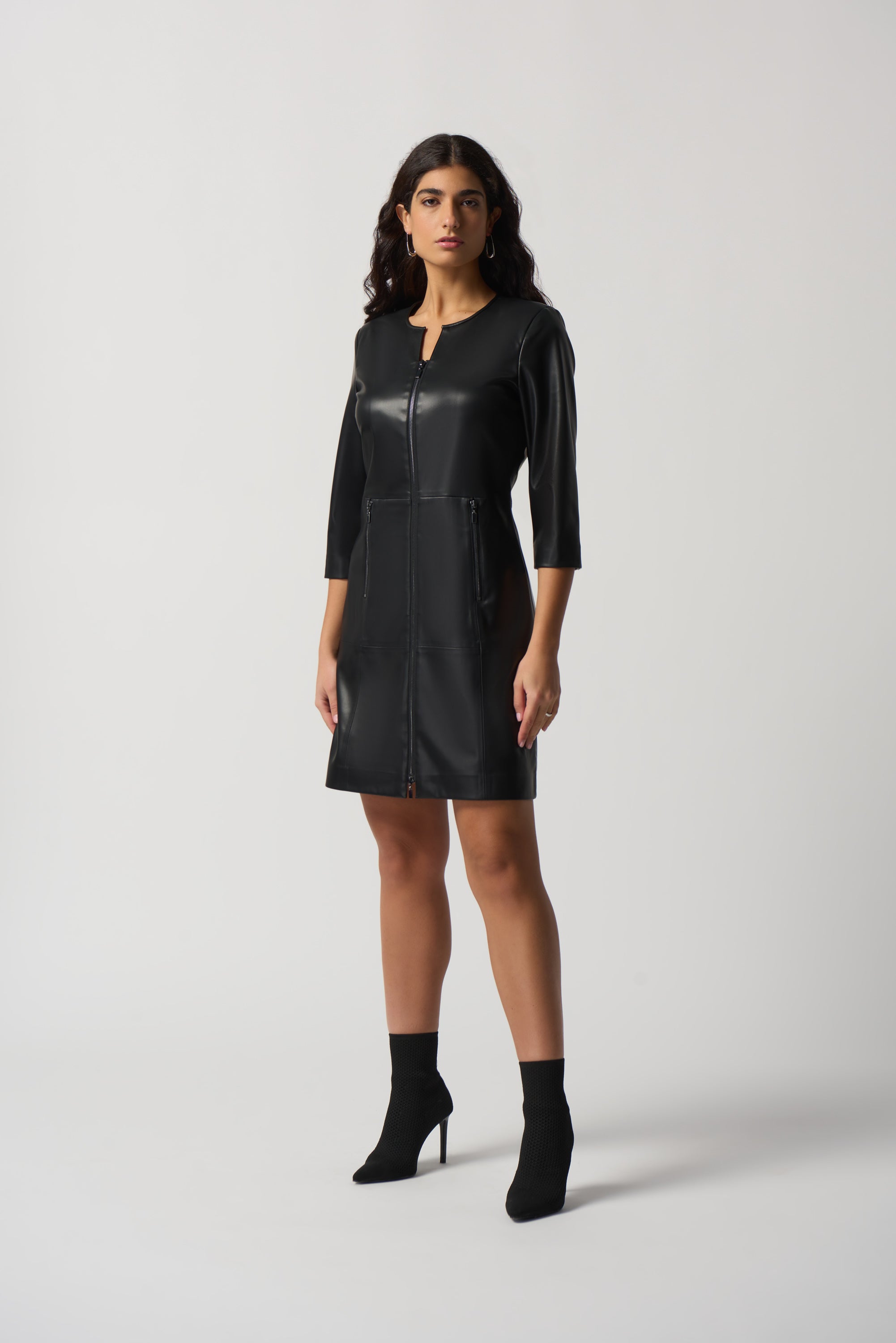 Black leather clearance zip dress