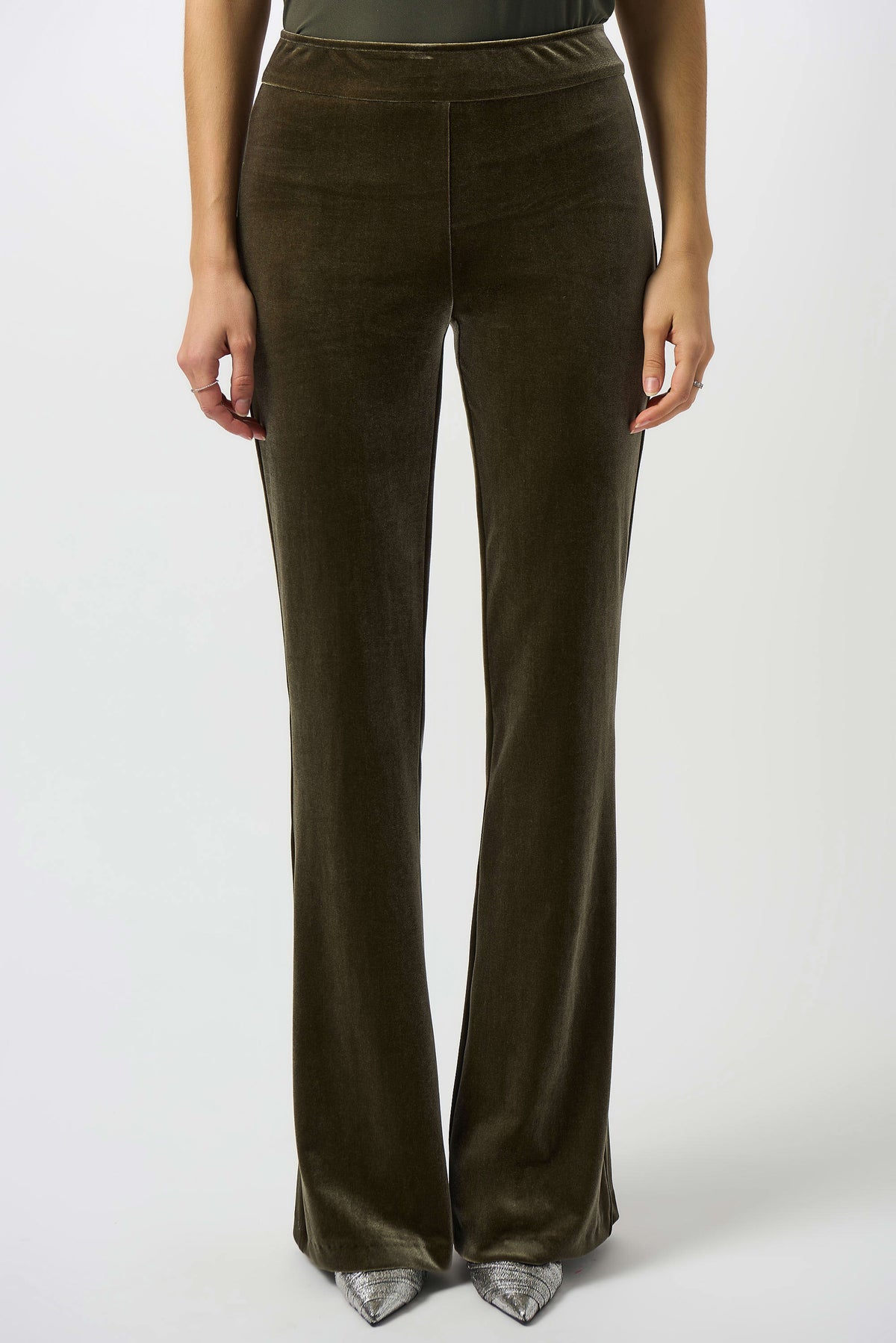 Joseph Ribkoff Khaki Velvet Flared Pull-On Pants