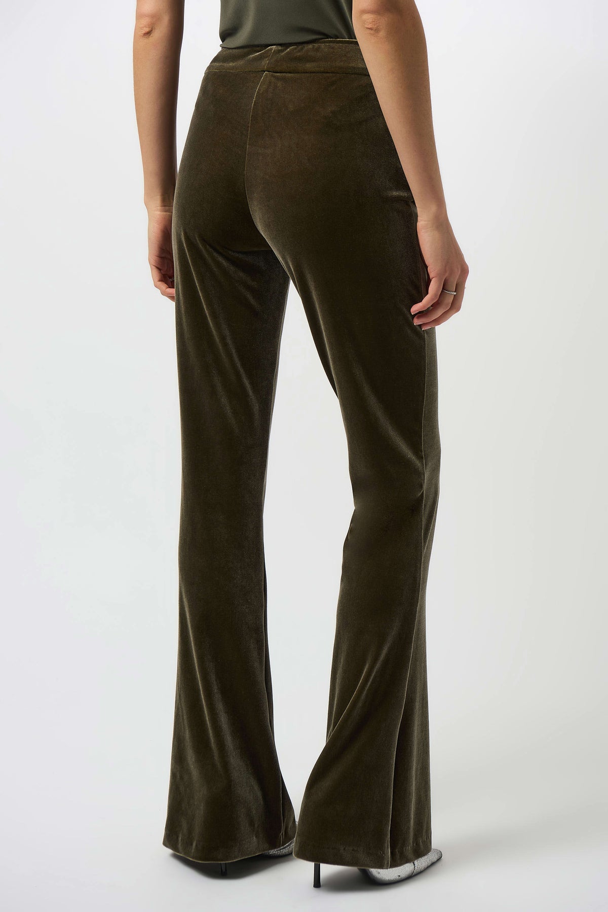Joseph Ribkoff Khaki Velvet Flared Pull-On Pants