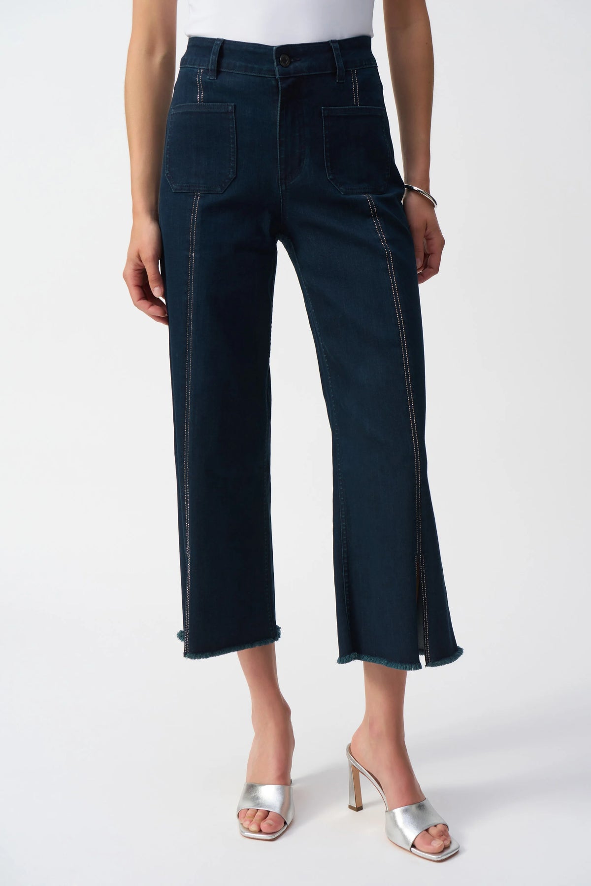 Joseph Ribkoff Dark Denim Culotte Jeans With Embellished Front Seam
