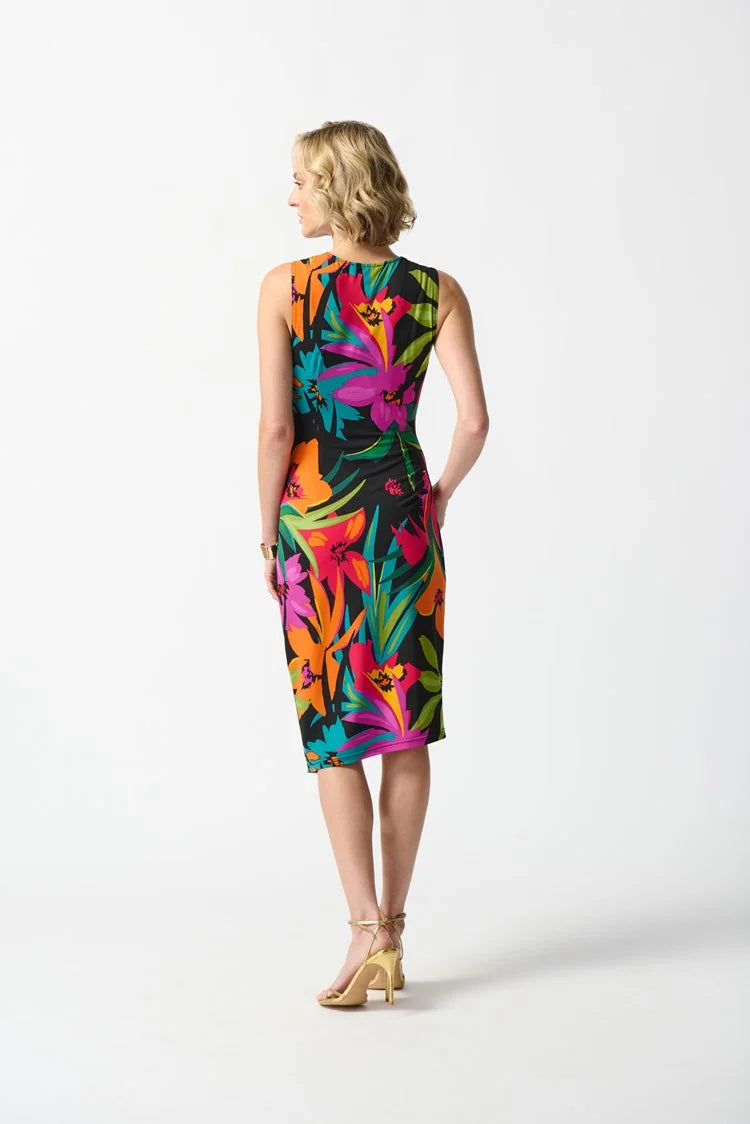 Joseph Ribkoff Multi Colored Silky Knit Tropical Print Wrap Dress