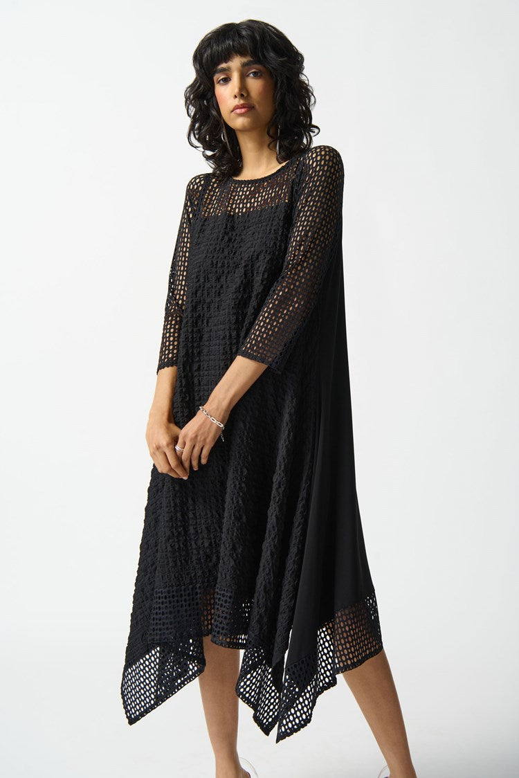 Joseph Ribkoff Black Silky knit and Seersucker Handkerchief Dress ...