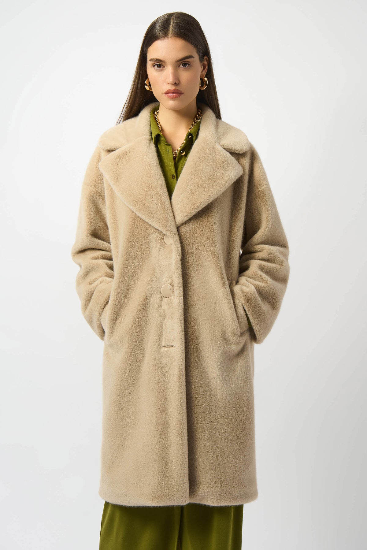 Joseph Ribkoff Faux Fur Straight Coat