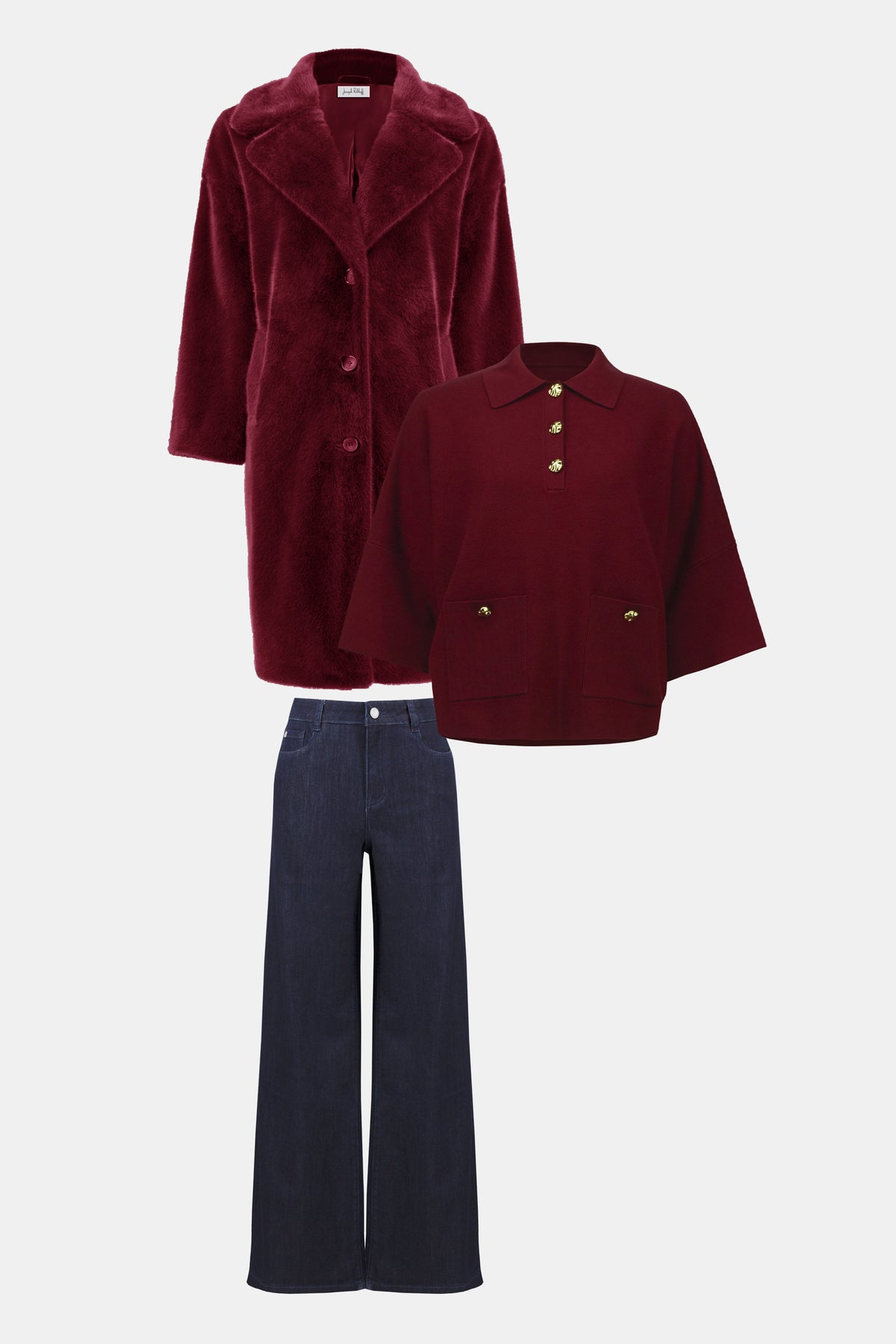 Joseph Ribkoff Merlot Faux Fur Straight Coat