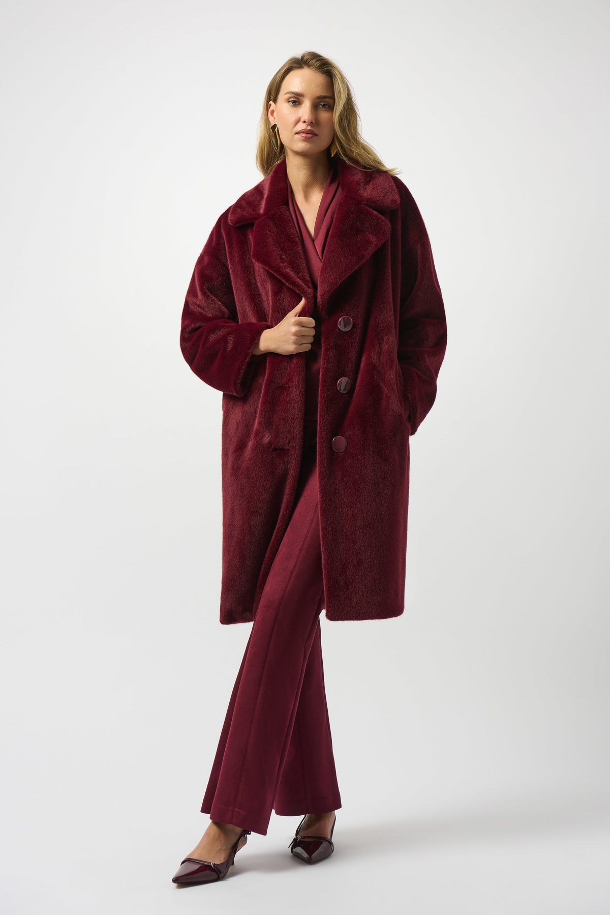Joseph Ribkoff Merlot Faux Fur Straight Coat
