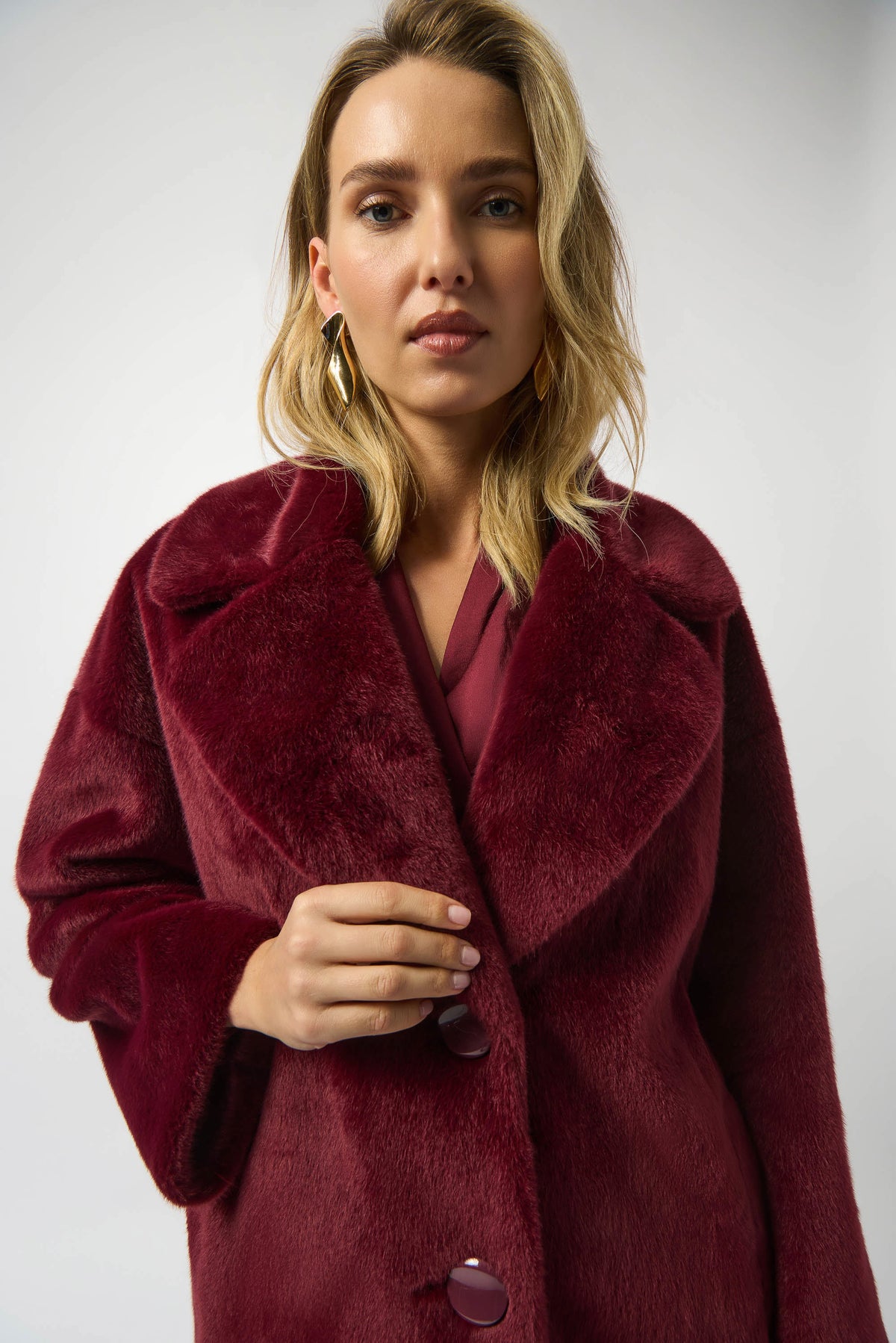 Joseph Ribkoff Merlot Faux Fur Straight Coat