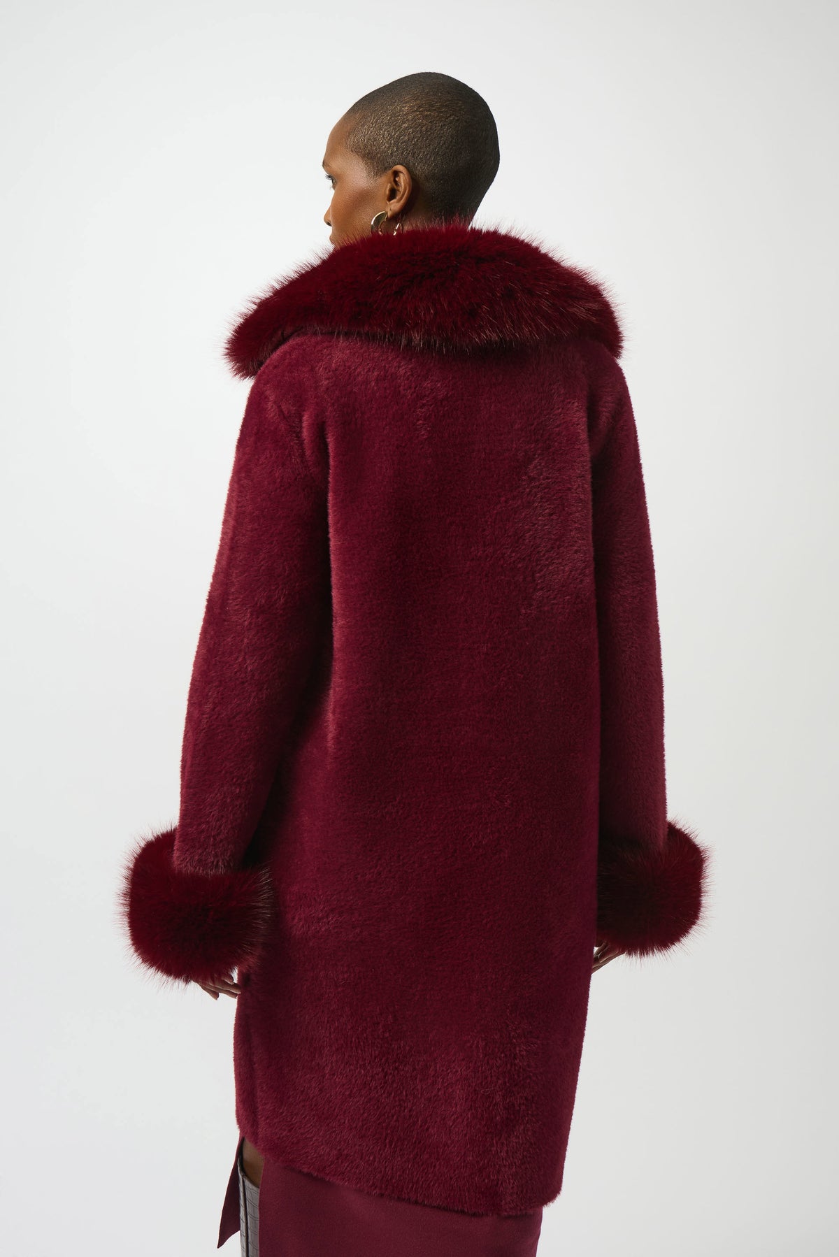 Joseph Ribkoff Merlot Feather Yarn and Faux Fur Sweater Coat