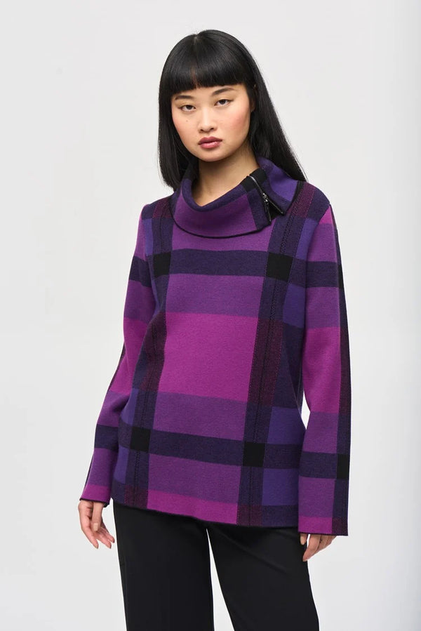 Joseph Ribkoff Empress/Plaid Jacquard Cowl Neck Sweater - Sheena's ...