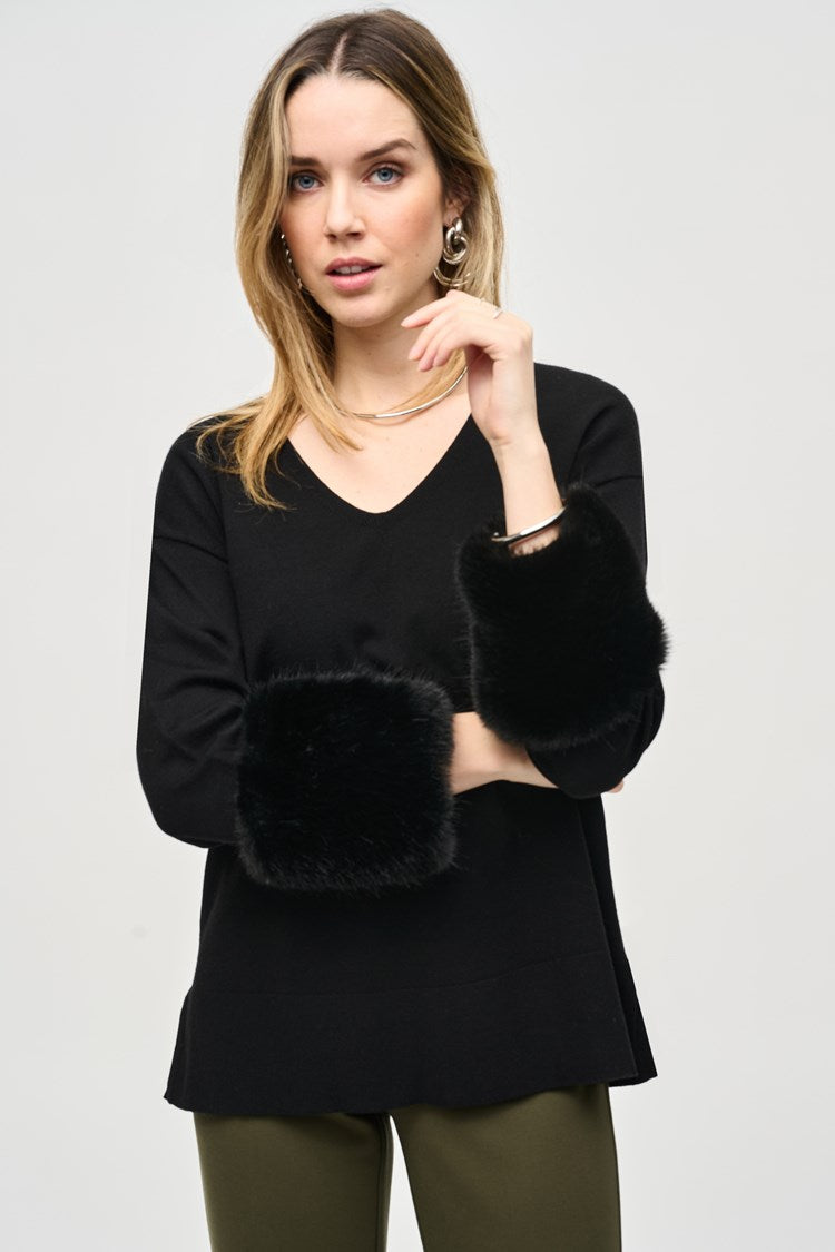 Black sweater with fur cuffs hotsell