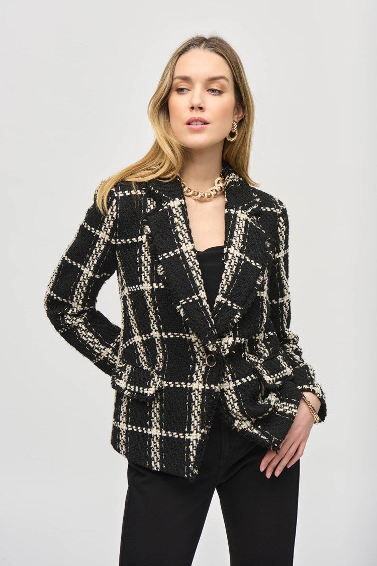 Joseph Ribkoff Black Multi Plaid Boucle Blazer With Pockets Sheena s Boutique Ireland