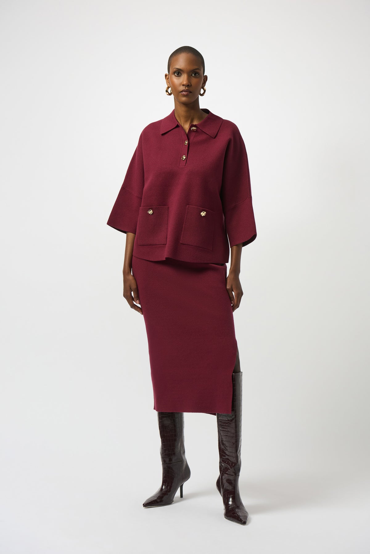 Joseph Ribkoff Merlot Sweater Knit Midi Skirt