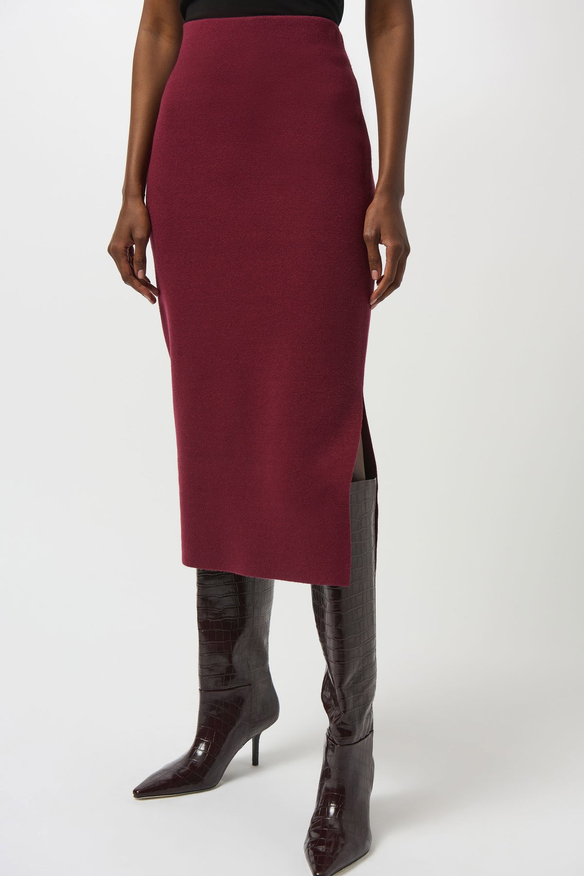 Joseph Ribkoff Merlot Sweater Knit Midi Skirt