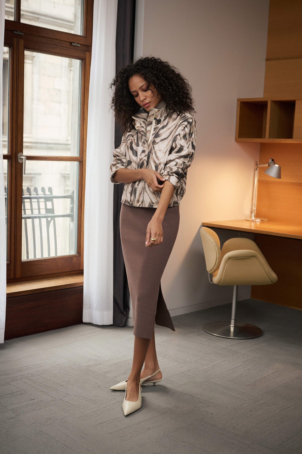 Joseph Ribkoff Mink Sweater Knit Midi Skirt