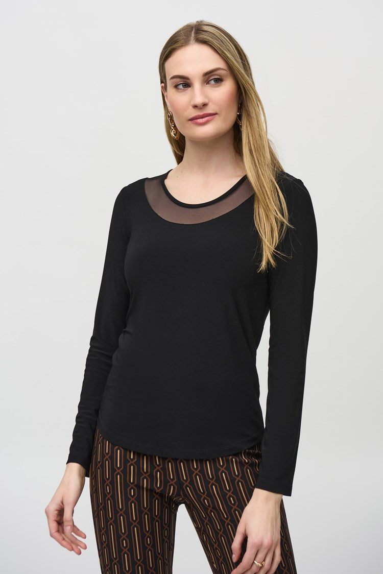 Joseph Ribkoff Black Silky Knit and Mesh Fitted Top Sheena's Boutique  Ireland