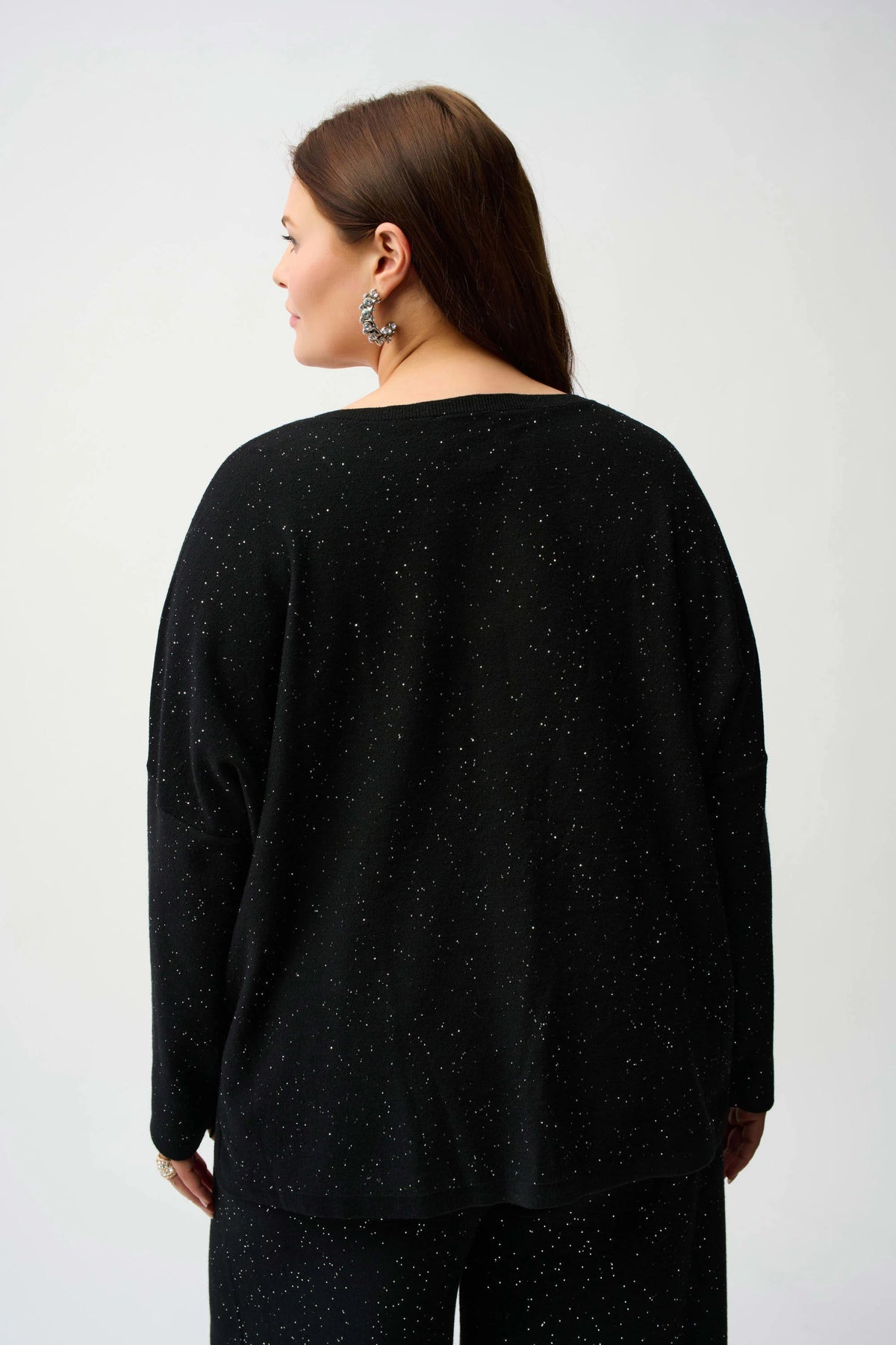 Joseph Ribkoff Black Sequined Sweater Knit Boxy Top