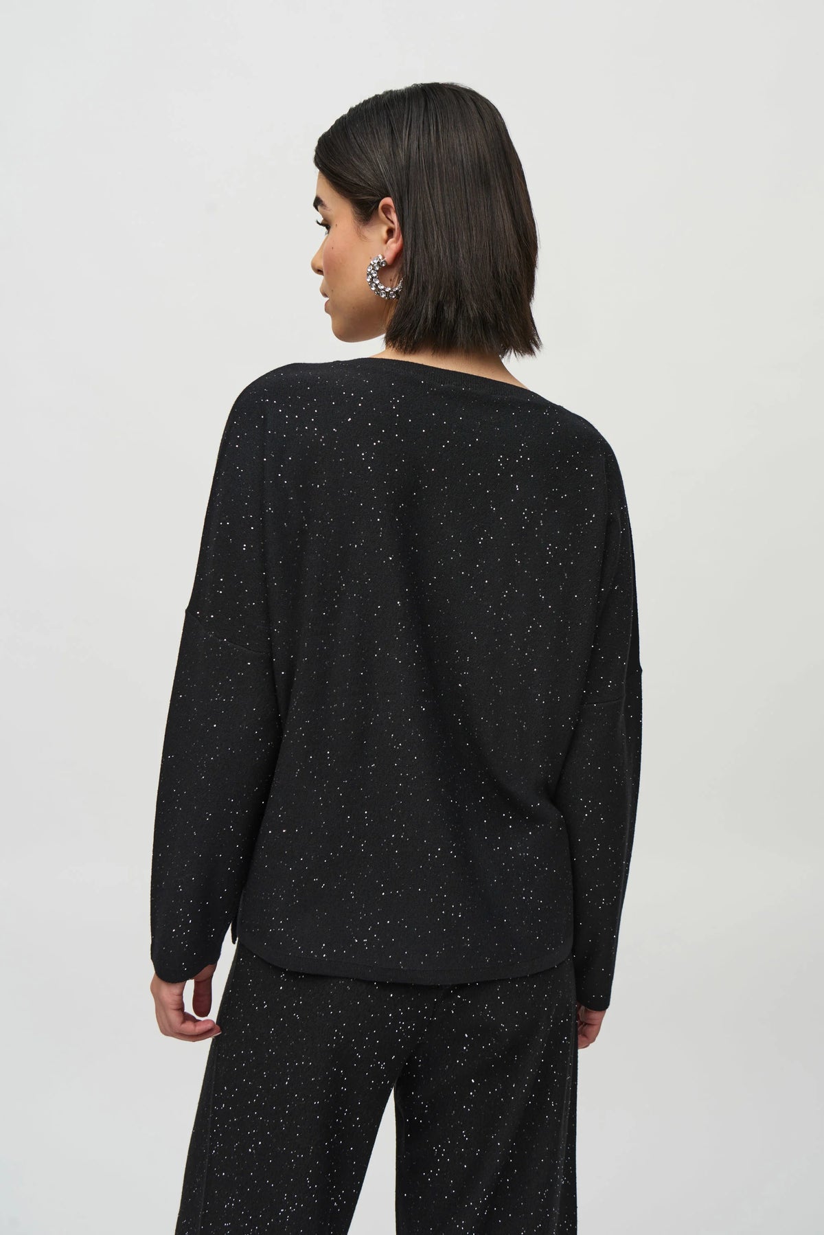 Joseph Ribkoff Black Sequined Sweater Knit Boxy Top