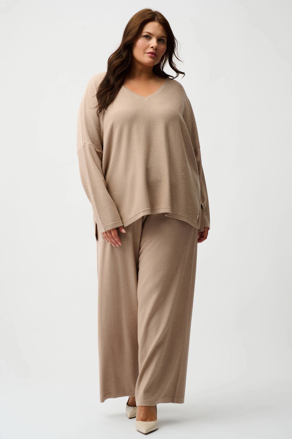 Joseph Ribkoff Fawn Sequined Sweater Knit Culotte Pants