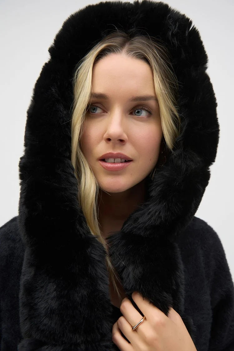 Faux fur coat with a hood online