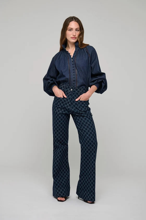 Dea Kudibal Monica Chambray Blue Blouse With Stand Collar