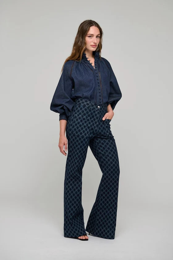 Dea Kudibal Monica Chambray Blue Blouse With Stand Collar
