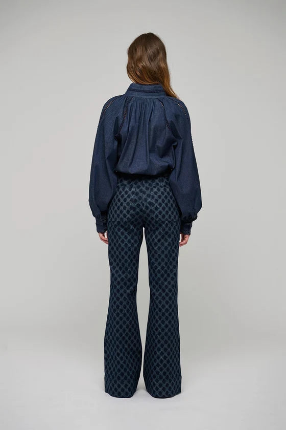 Dea Kudibal Monica Chambray Blue Blouse With Stand Collar