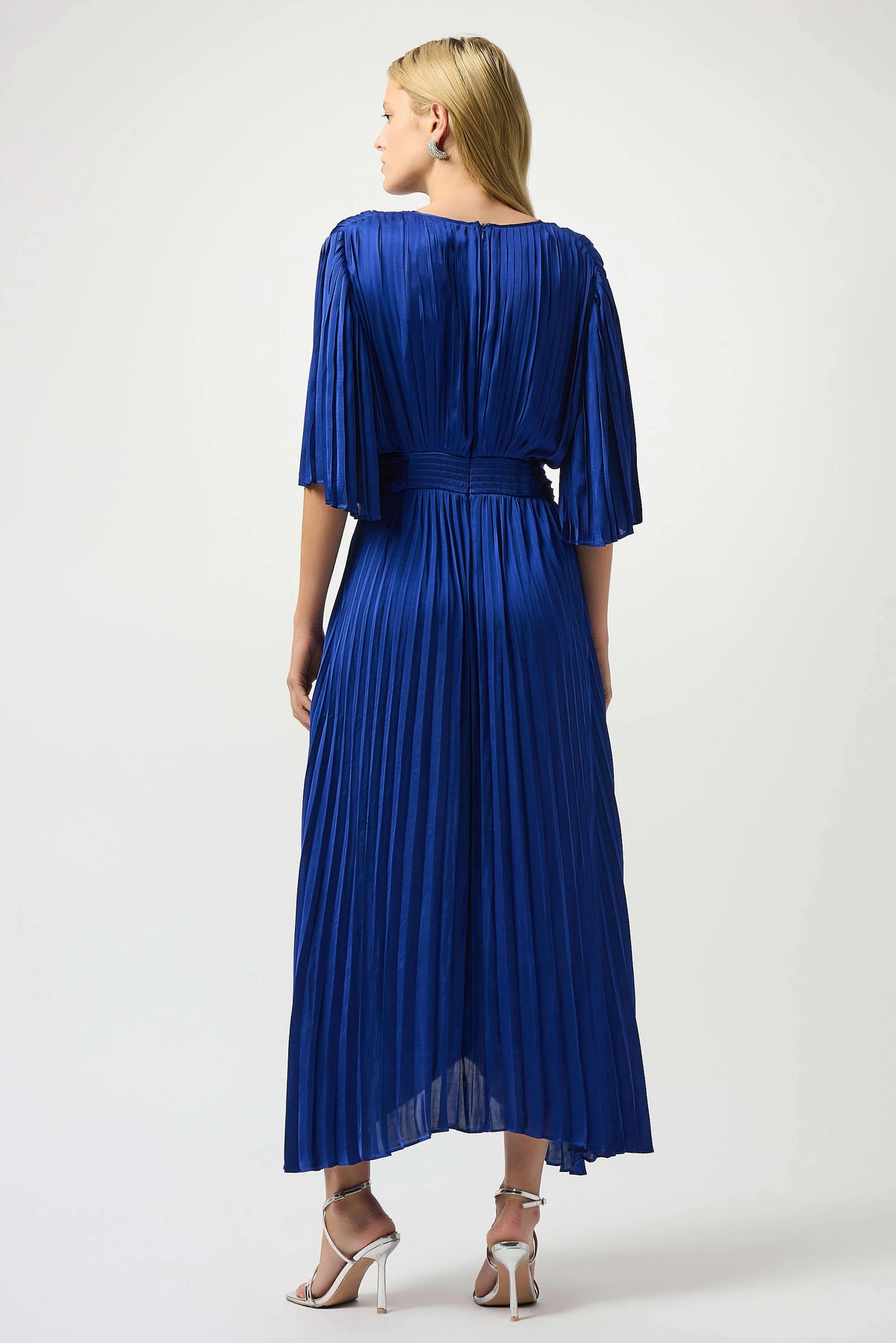 Joseph Ribkoff Royal Saphire Pleated Satin Midi Dress