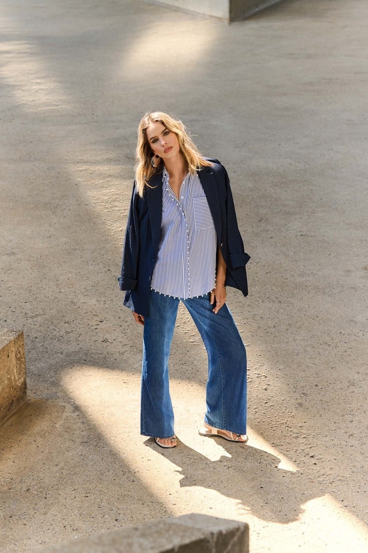 Joseph Ribkoff Denim Mid Blue Goldie | Classic Wide-Leg Stretch Jeans