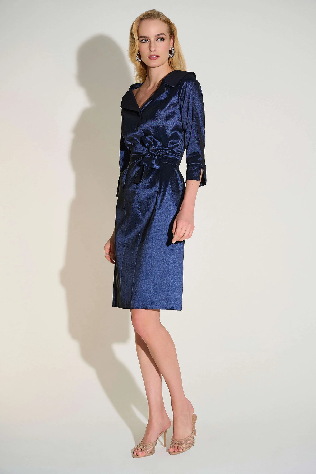 Joseph Ribkoff Navy Signature | Stretch Taffeta Sheath Dress with Sash Belt