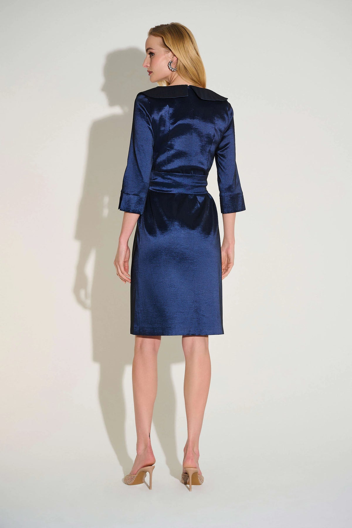 Joseph Ribkoff Navy Signature | Stretch Taffeta Sheath Dress with Sash Belt