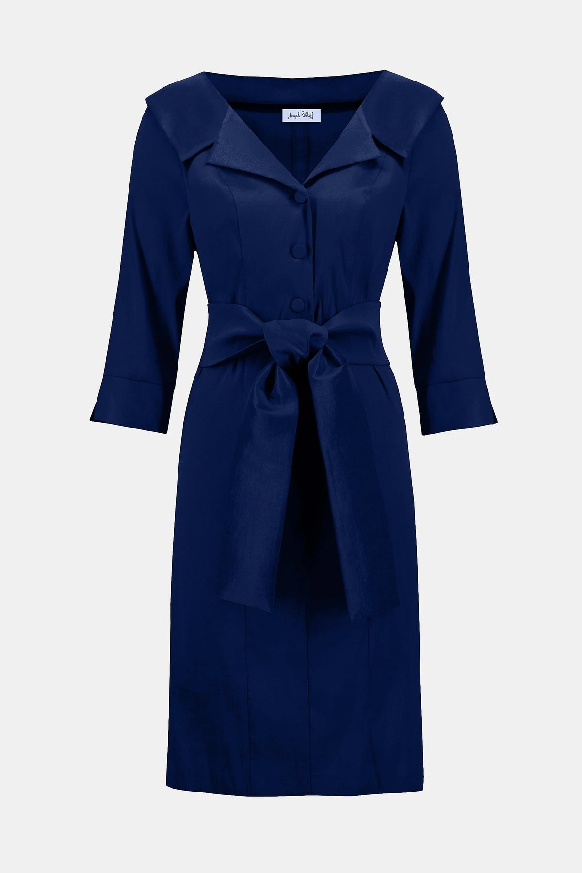 Joseph Ribkoff Navy Signature | Stretch Taffeta Sheath Dress with Sash Belt