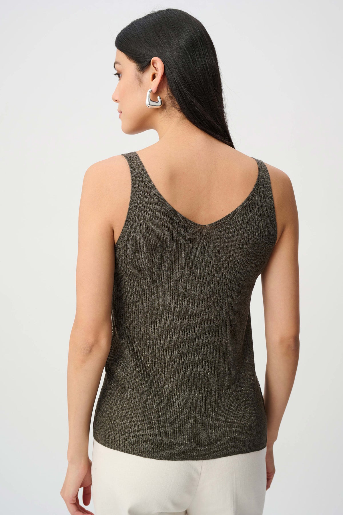 Joseph Ribkoff Avocado Metallic Knitted Camisole with Rhinestones