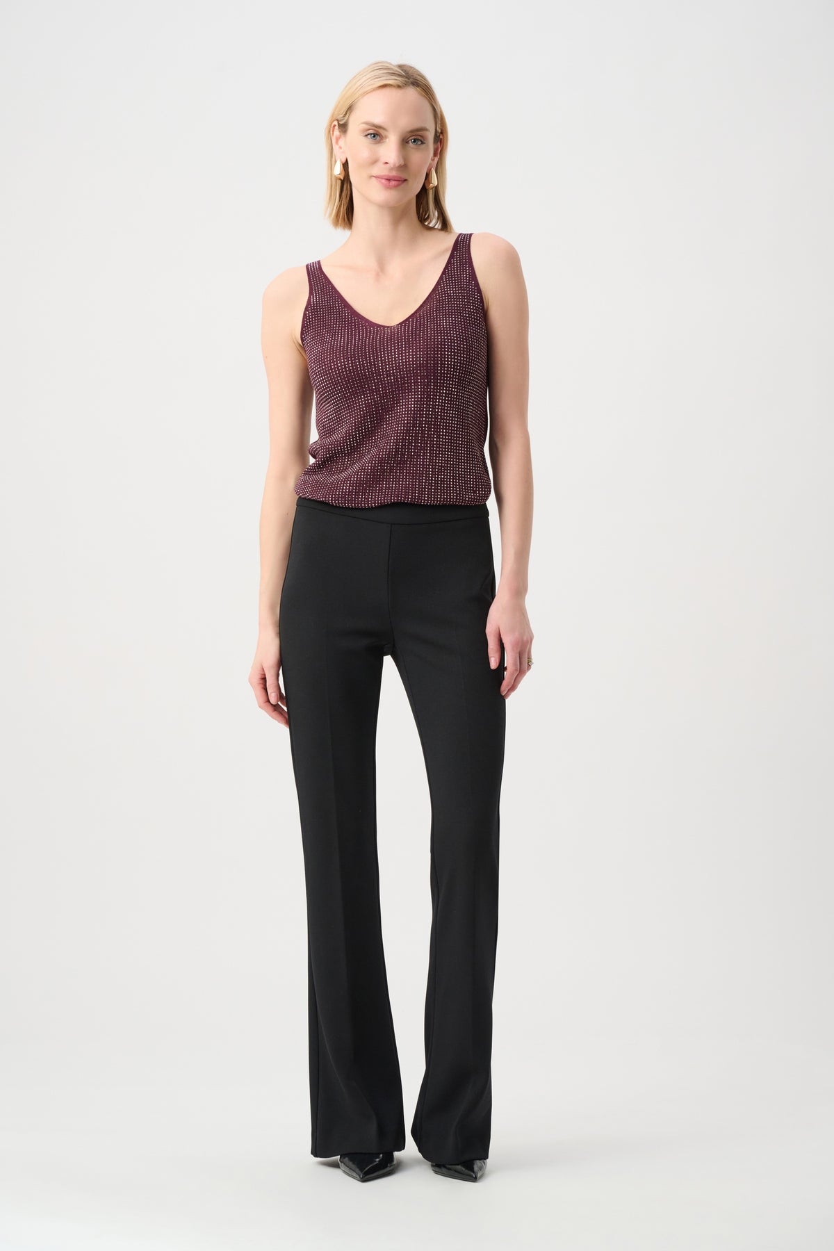 Joseph Ribkoff Elderberry Metallic Knitted Camisole with Rhinestones