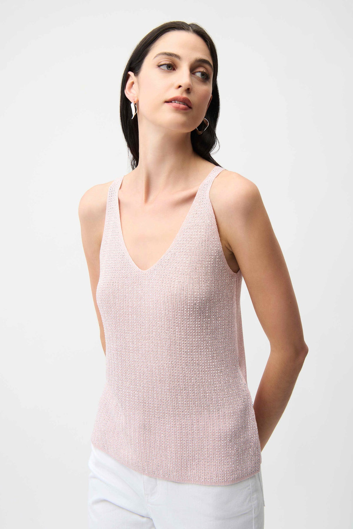 Joseph Ribkoff Petal Pink Metallic Knitted Camisole with Rhinestones