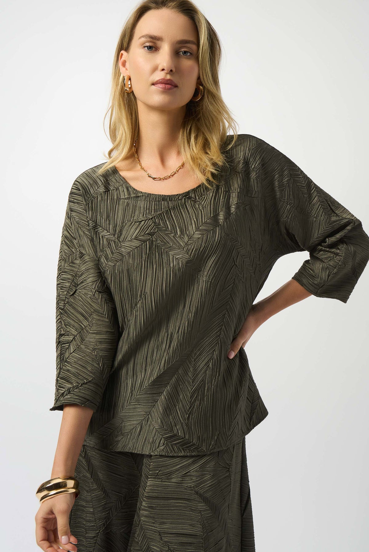 Joseph Ribkoff Pleated Satin Boxy Top