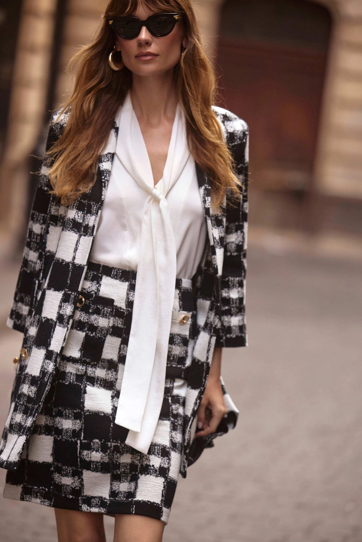 Joseph Ribkoff Winter White Silky Knit And Satin Straight Tunic