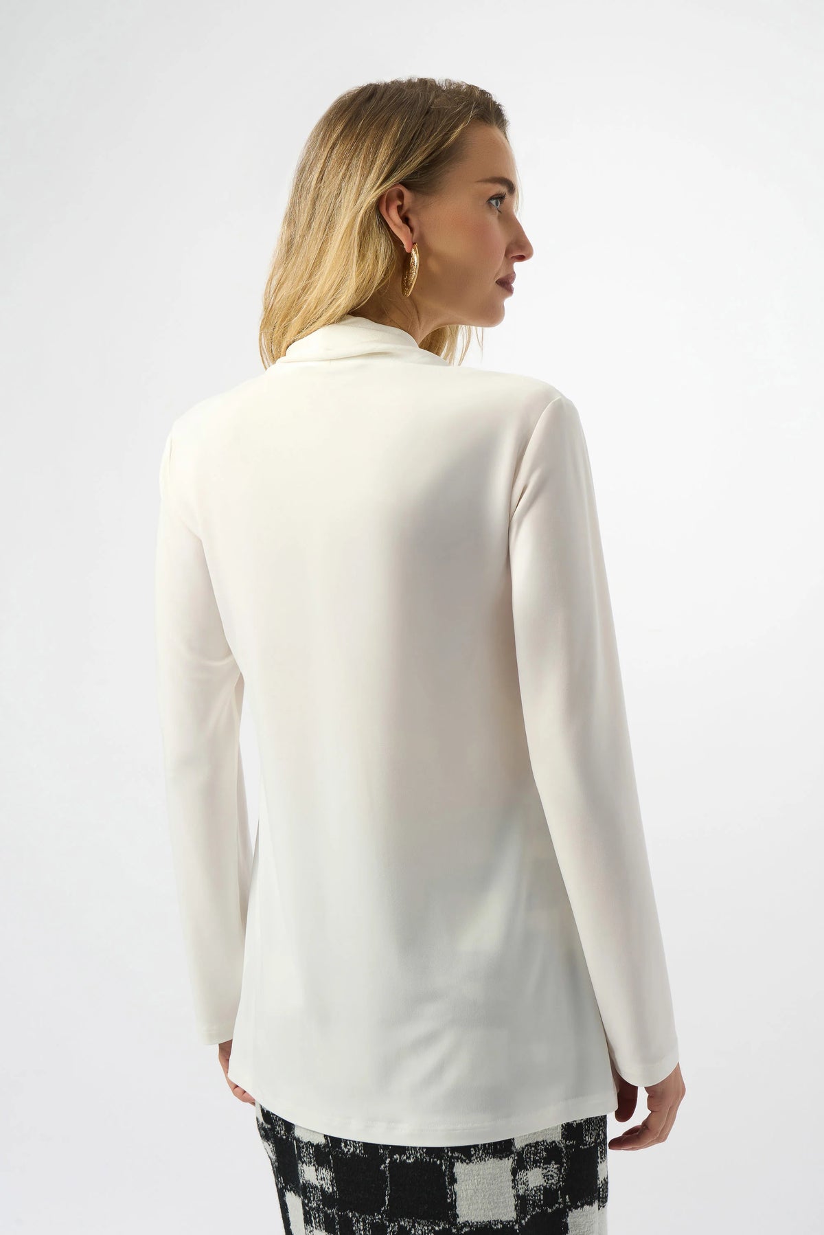 Joseph Ribkoff Winter White Silky Knit And Satin Straight Tunic
