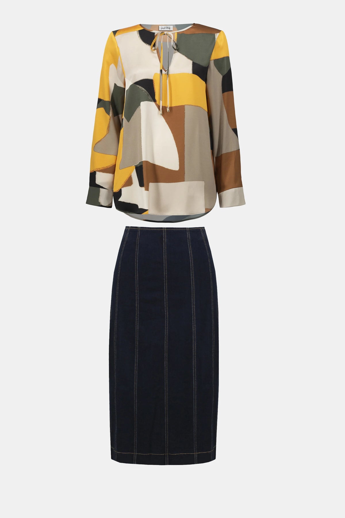 Joseph Ribkoff Multi Recycled Satin Abstract Print Straight Tunic