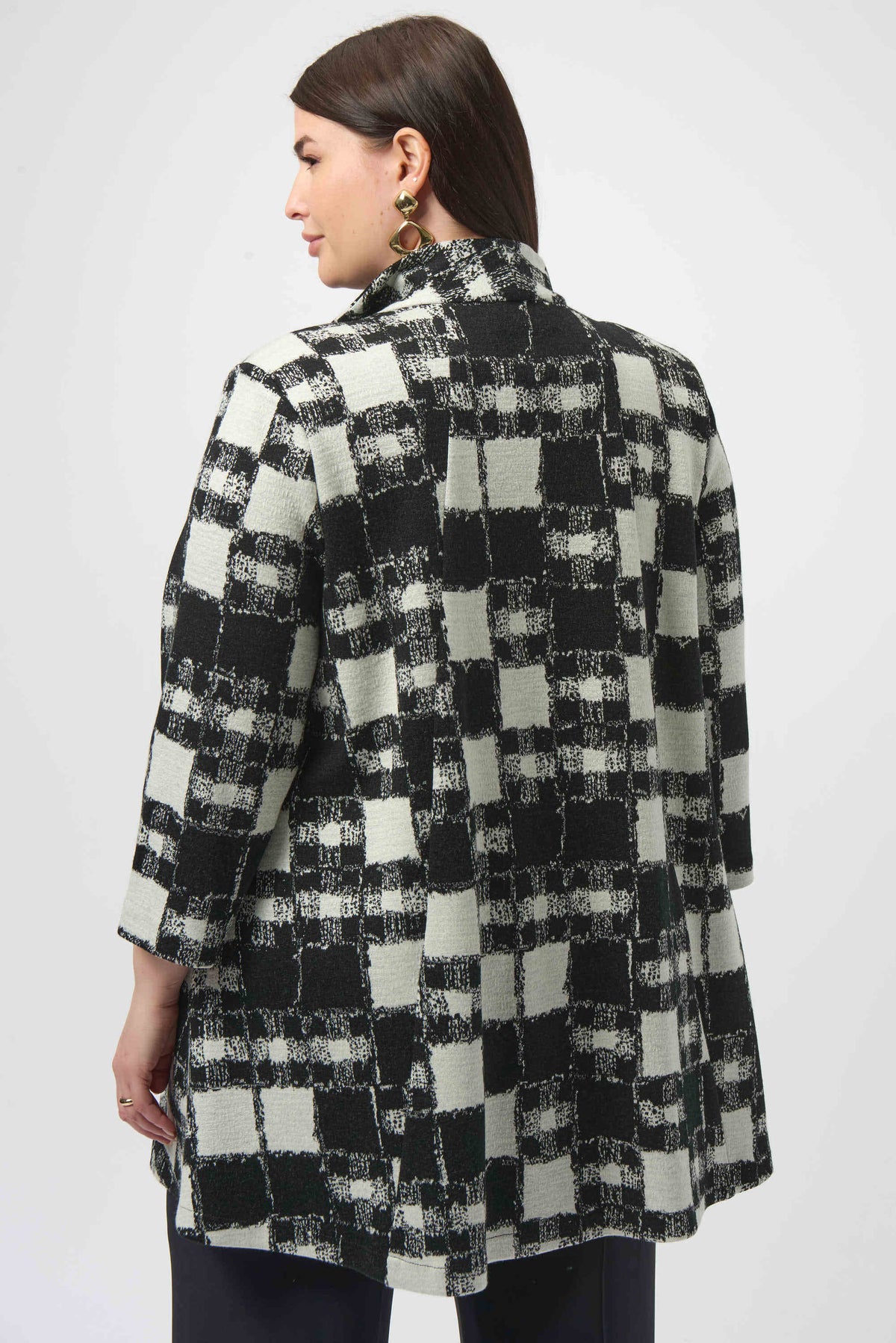 Joseph Ribkoff Black/Cream Jacquard Sweater Plaid Print A-Line Jacket