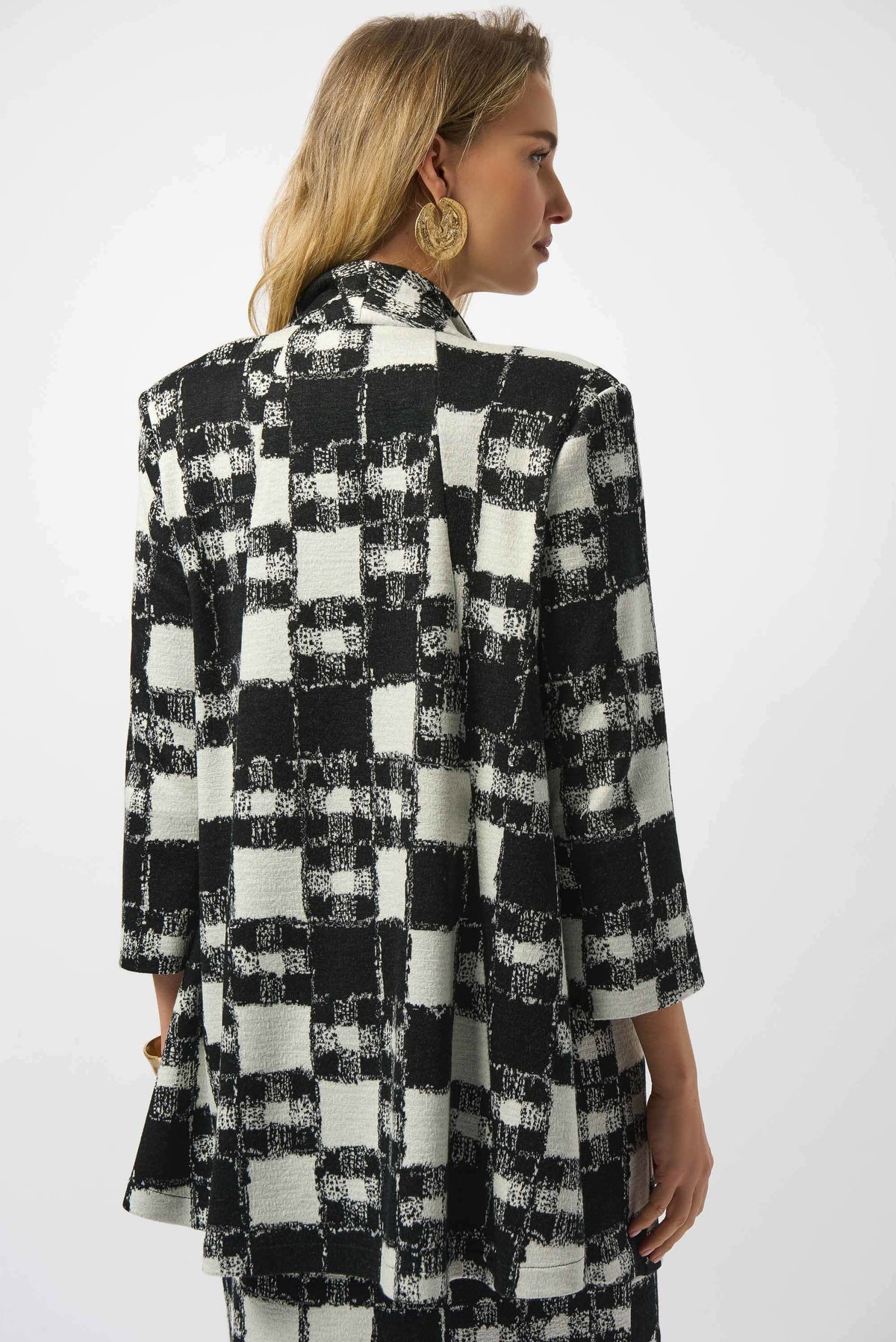 Joseph Ribkoff Black/Cream Jacquard Sweater Plaid Print A-Line Jacket