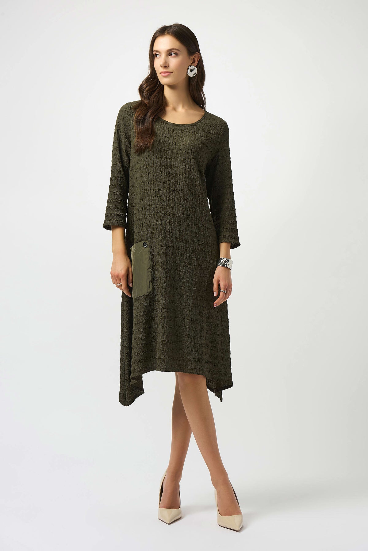 Joseph Ribkoff Avocado Textured Knit A-Line Dress