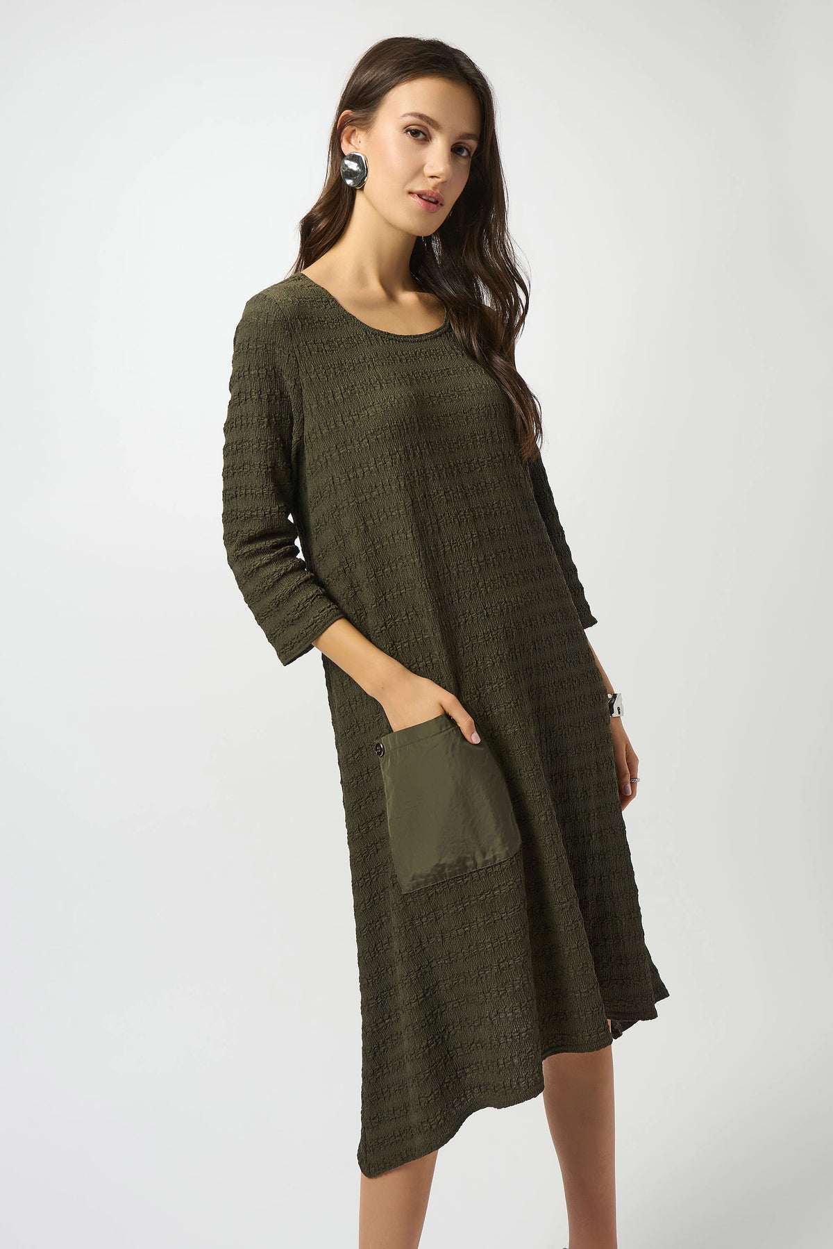 Joseph Ribkoff Avocado Textured Knit A-Line Dress