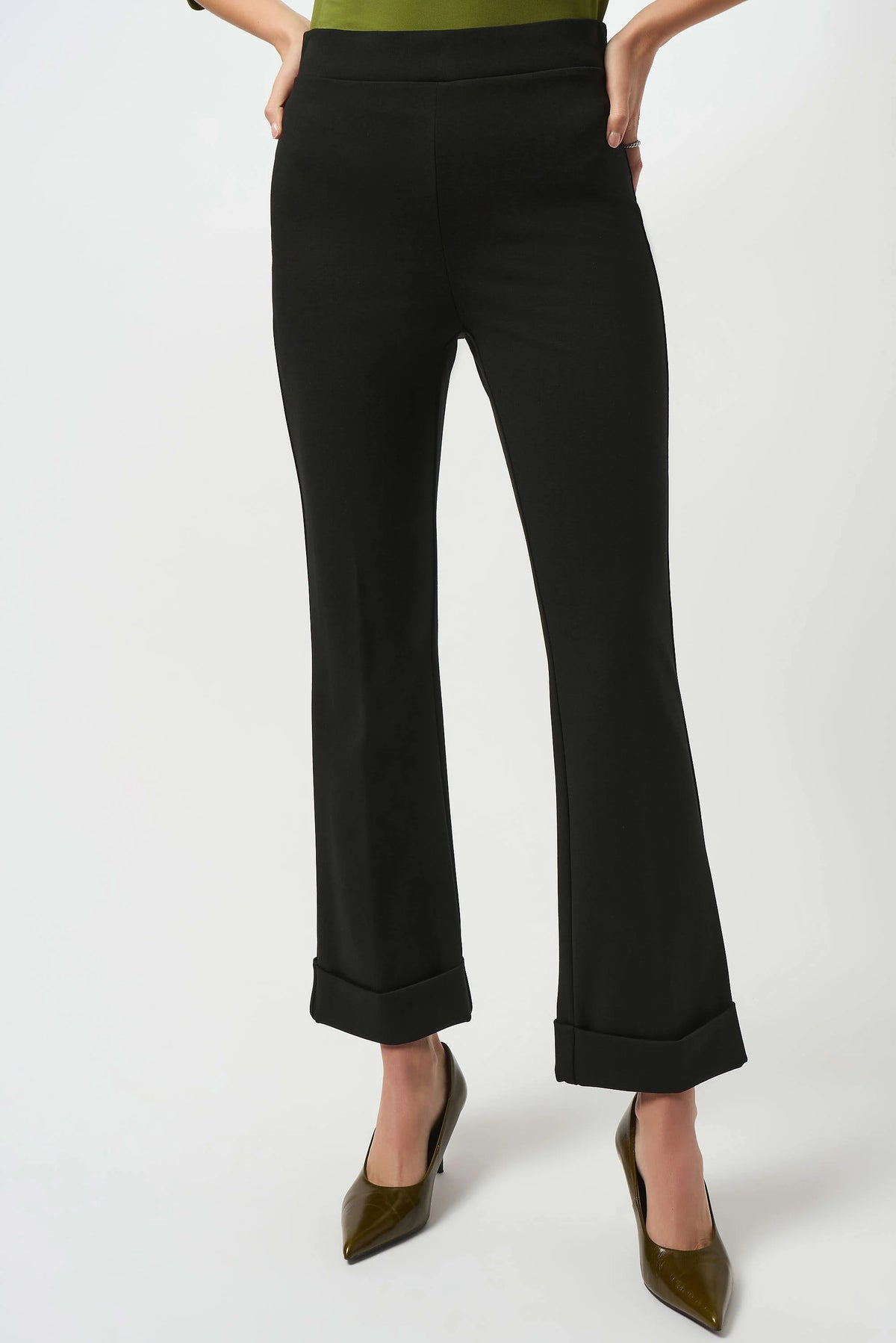 Joseph Ribkoff Black Heavy Knit Flared Pull-On Pants