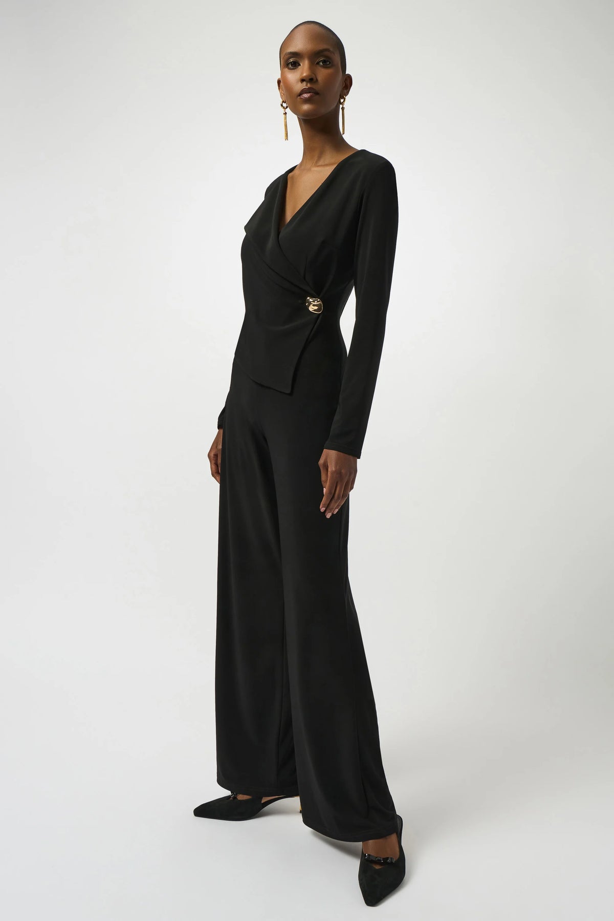 Joseph Ribkoff Black Silky Knit Wide-Leg Jumpsuit
