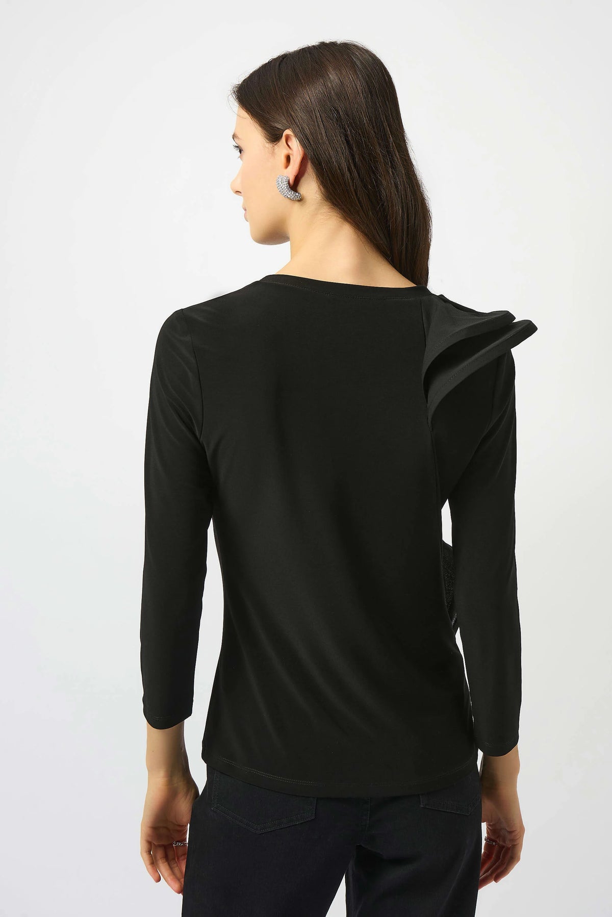 Joseph Ribkoff Black Silky Knit Fitted Ruffled Top