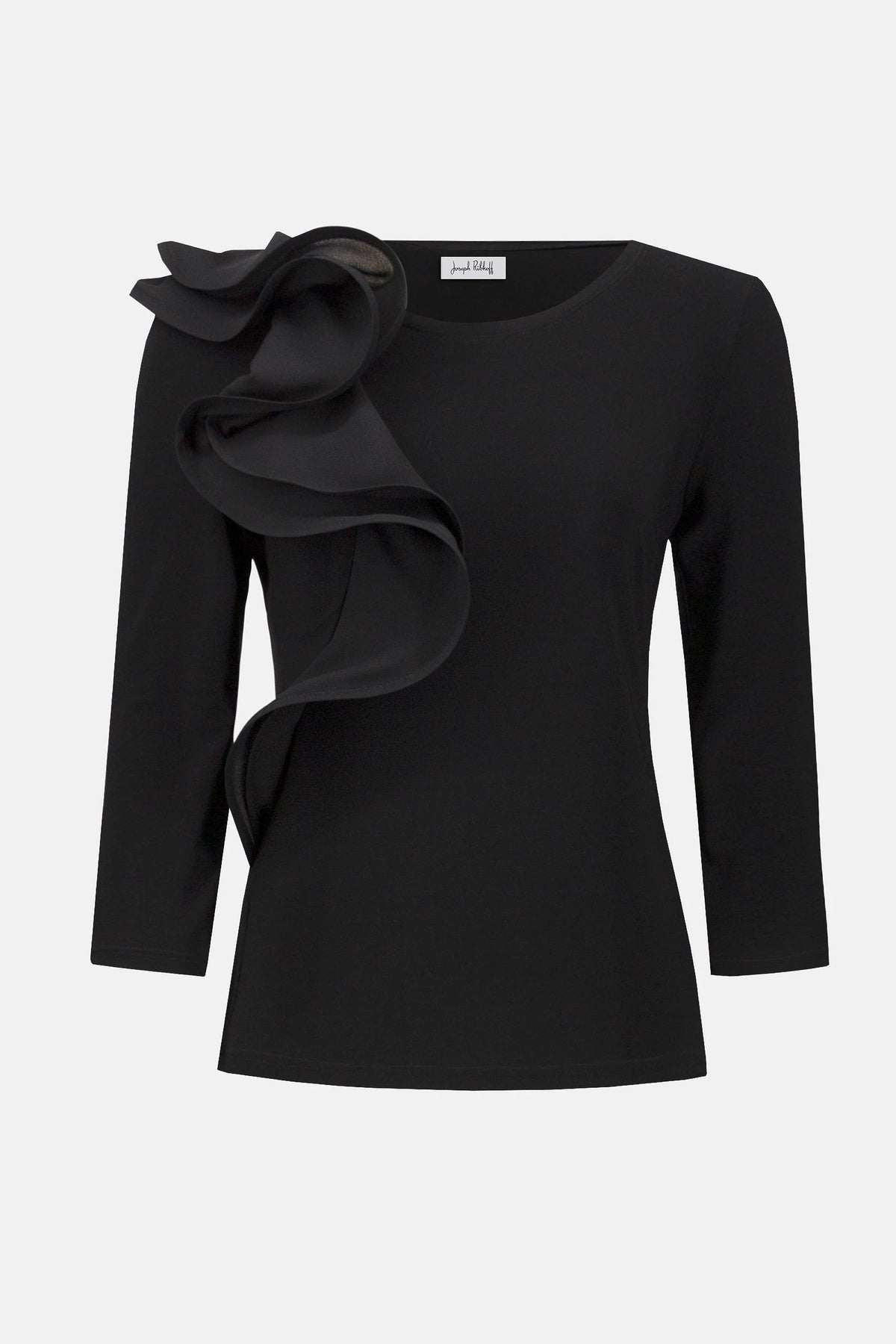 Joseph Ribkoff Black Silky Knit Fitted Ruffled Top