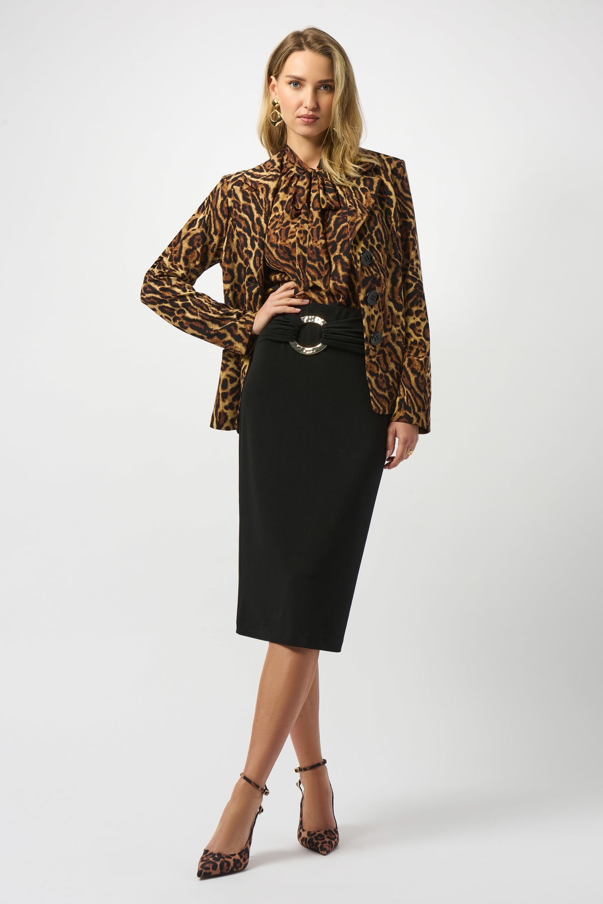Joseph Ribkoff Silky Knit Animal Print Fitted Blazer
