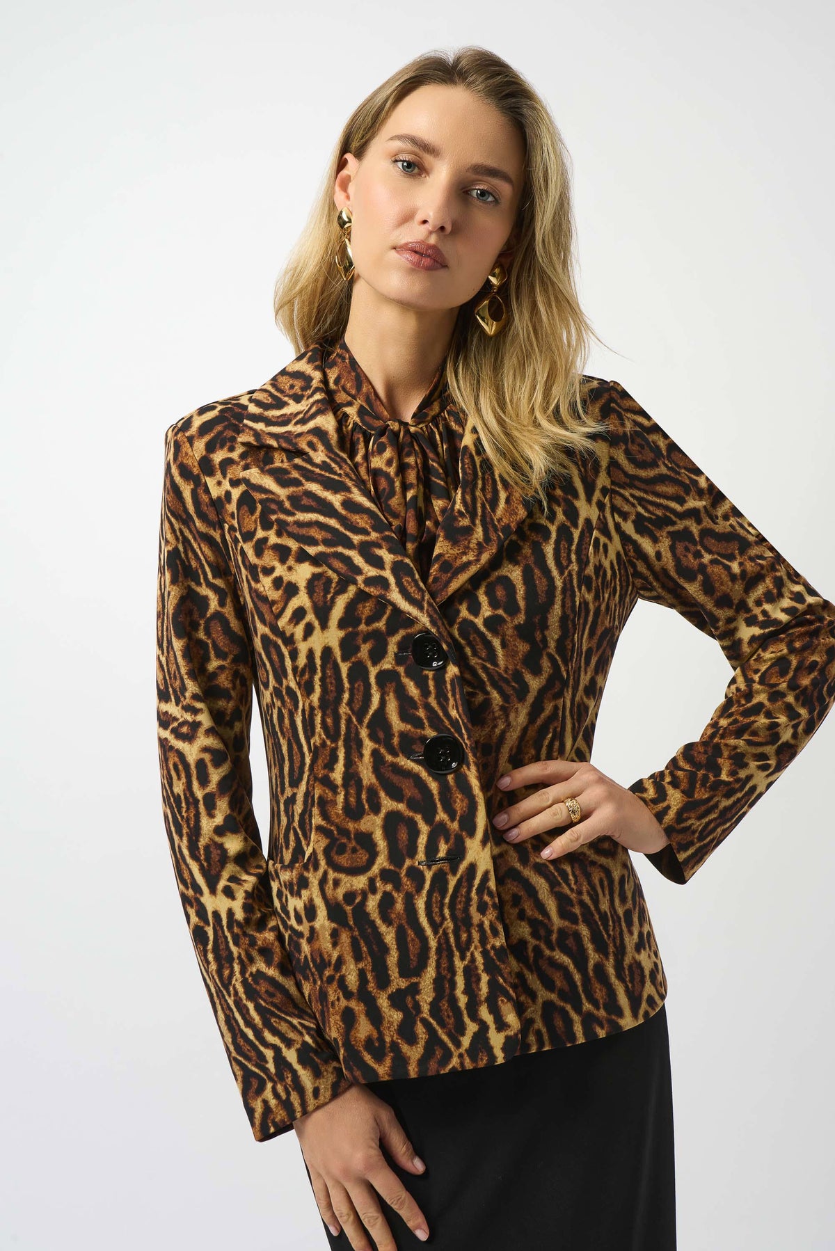 Joseph Ribkoff Silky Knit Animal Print Fitted Blazer