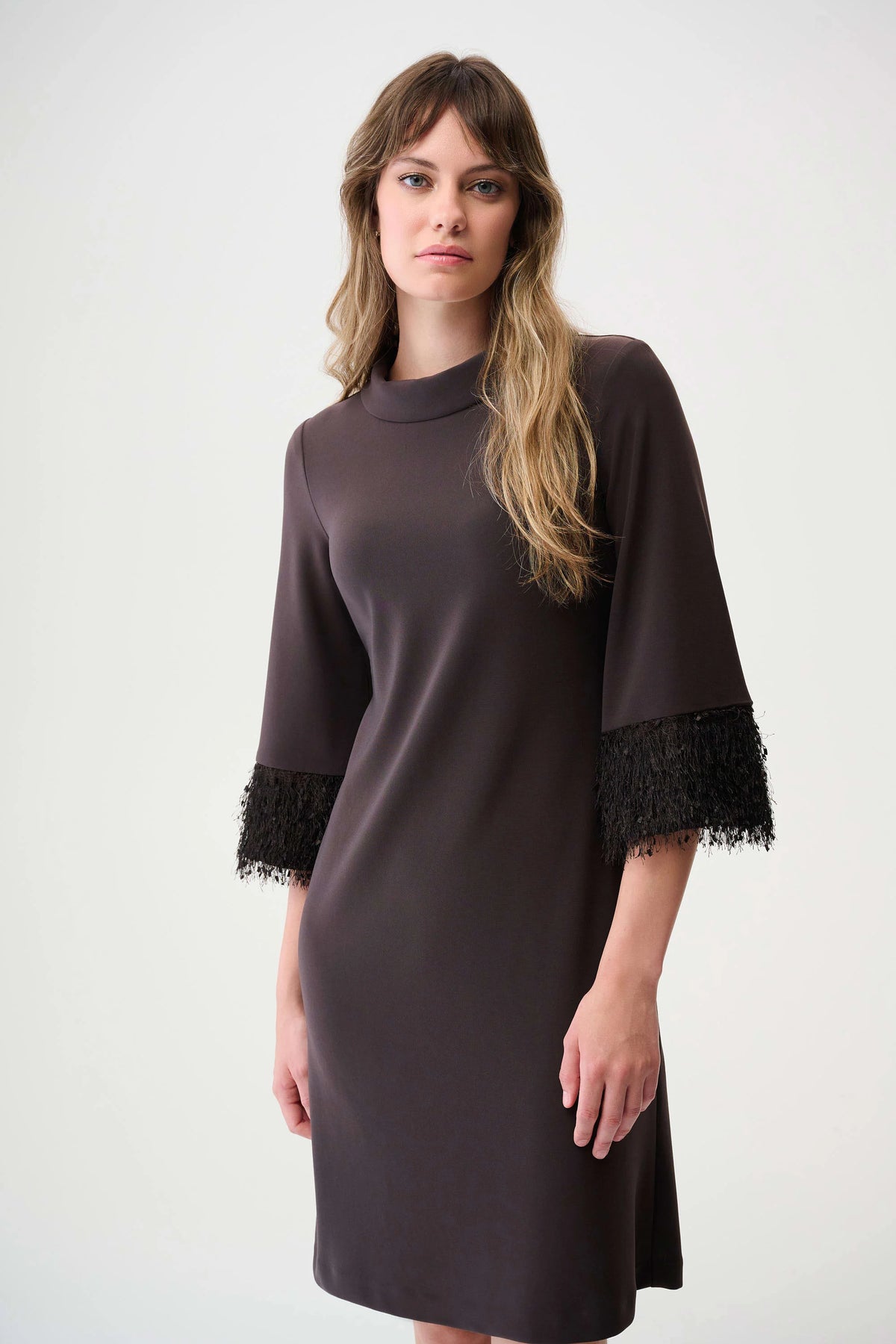 Joseph Ribkoff Mocha Silky Knit &amp; Novelty A-Line Dress