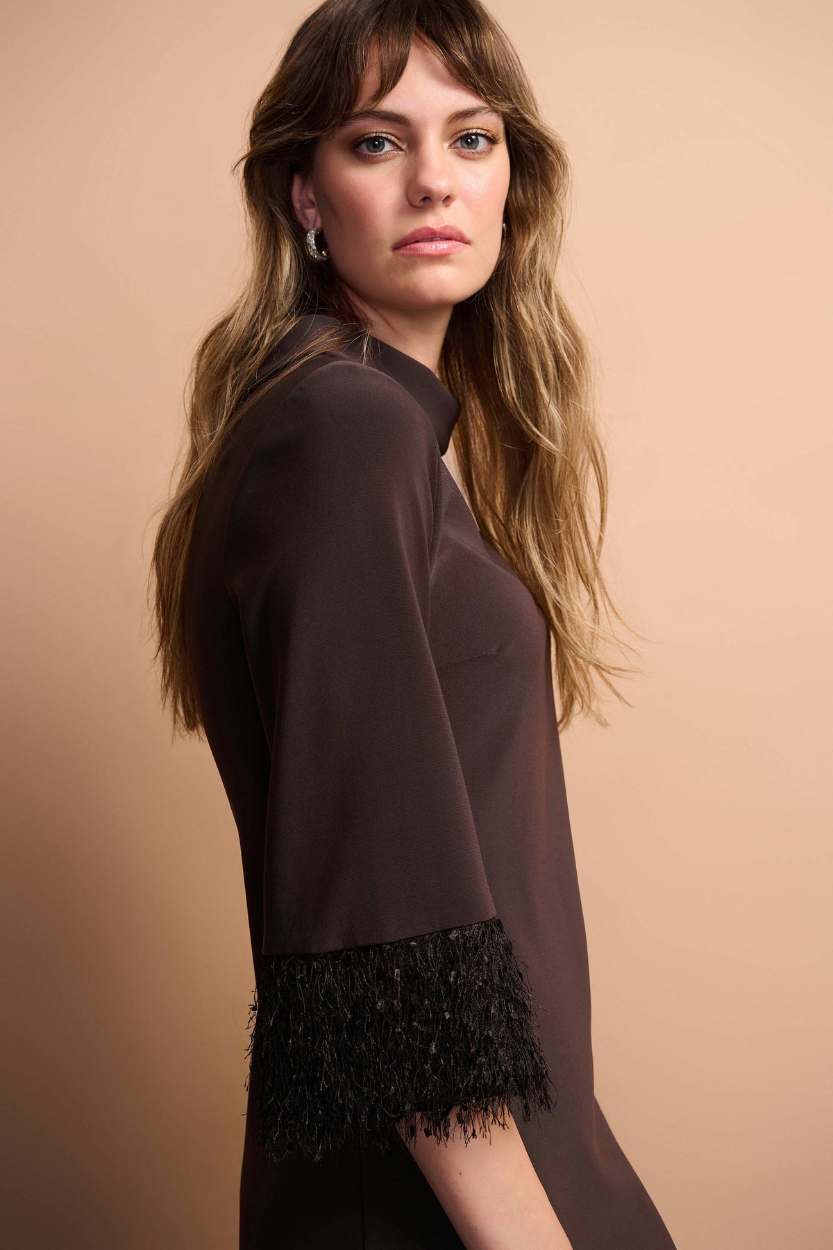 Joseph Ribkoff Mocha Silky Knit &amp; Novelty A-Line Dress