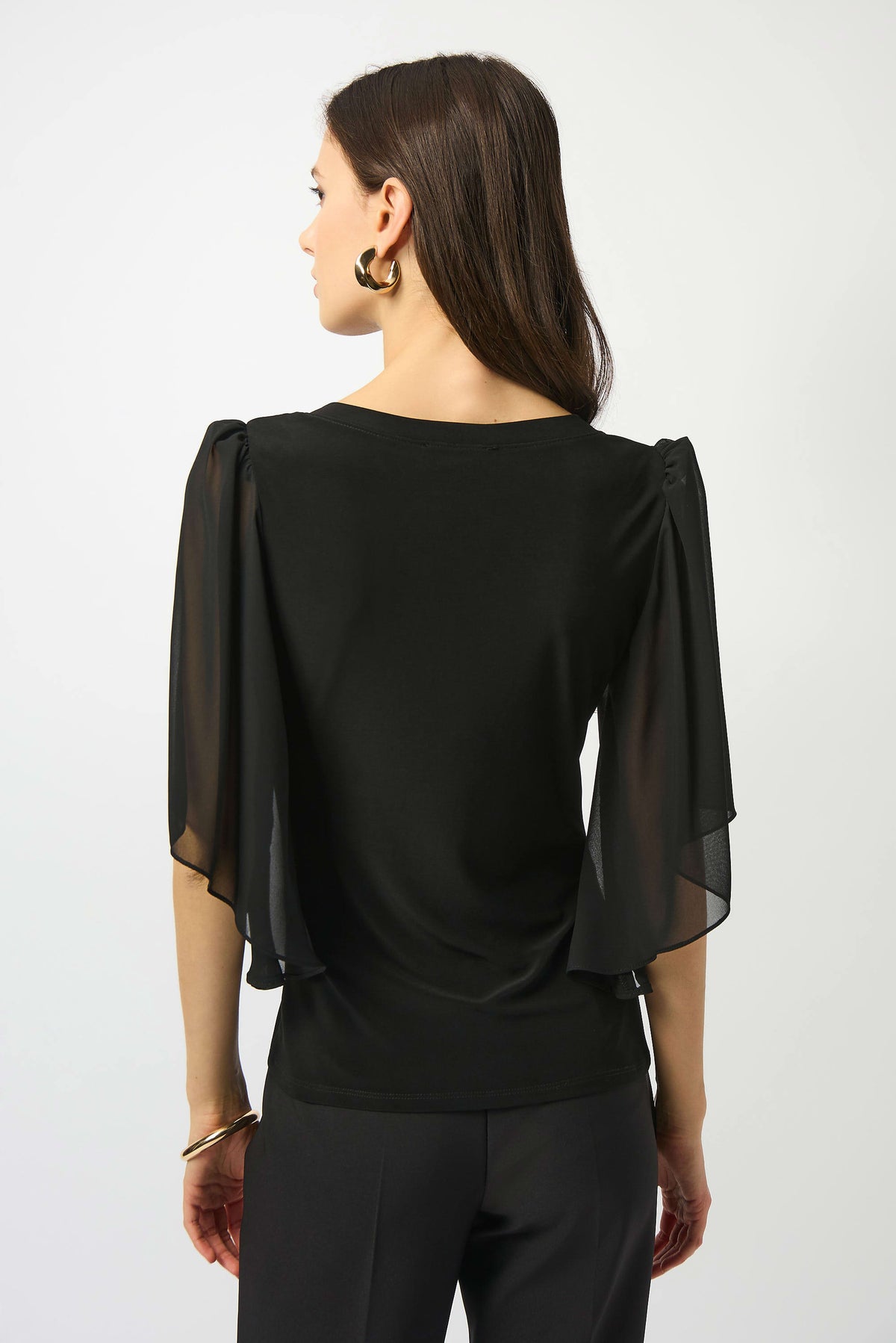 Joseph Ribkoff Black Silky Knit and Chiffon Fitted Top